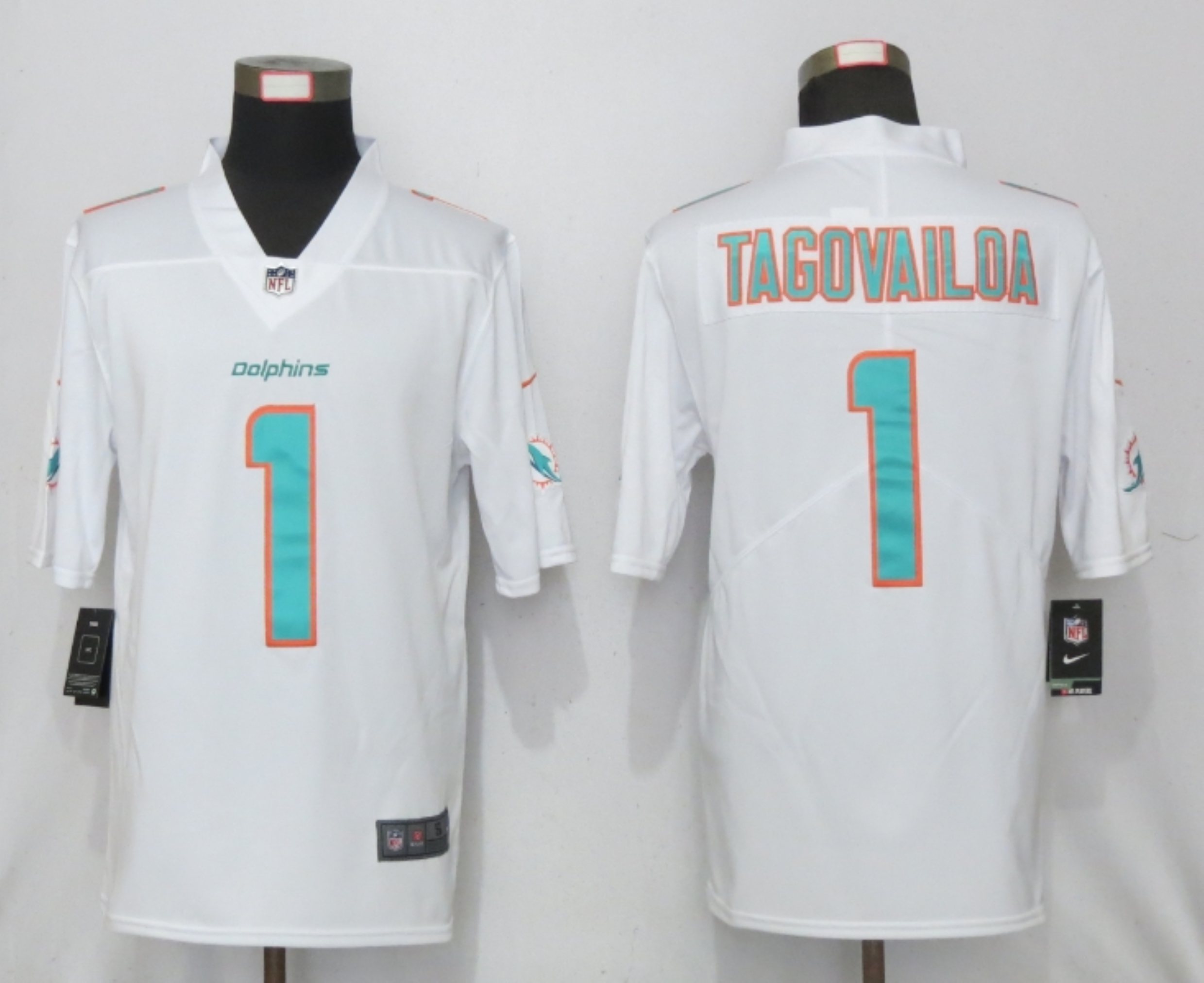 Men New Nike Miami Dolphins #1 Tagovailoa White 2020 Vapor Limited Jersey->miami dolphins->NFL Jersey